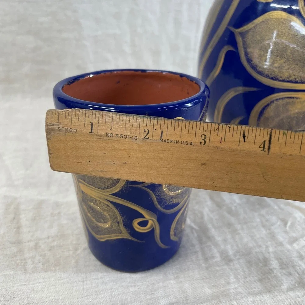 Cobalt Blue Gold Floral Tonala Bedside Water Carafe Ceramic Vase Eclectic Decor